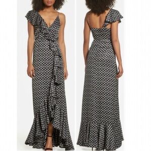 Jill Stuart Floral Asymmetric One-Shoulder Ruffle Maxi Dress Black Size 12